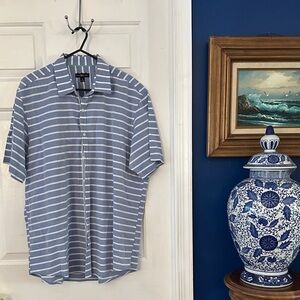Men’s Club Room Light Blue & White Striped Short Sleeve Button Up Shirt Size XL
